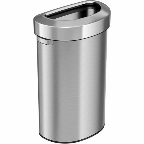 HLS Commercial Trash Can, 23 Gal, Semi Round, 12-2/5"x19-4/5"x33", Silver