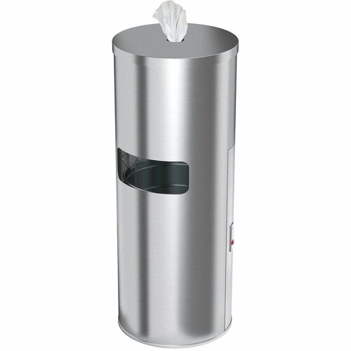 HLS Commercial Trash Can, 9 Gal, Wipe Dispenser, 17"Wx17"Lx38-3/5"H, Silver