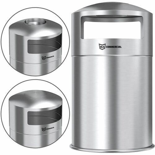 HLS Commercial Trash Can, Ash Tray, Out, 21-7/10"x21-7/10"x40-1/5", Silver