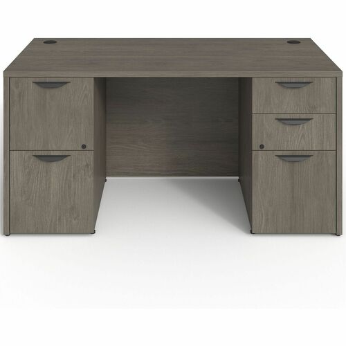 Lorell Double-pedestal Desk, F/F, B/B/F, 60"x30"x29", Gray Elm