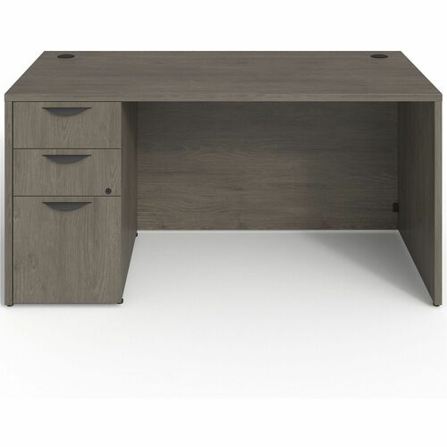 Lorell Left-pedestal Desk, B/B/F, 60"Wx30"Dx29"H, Gray Elm