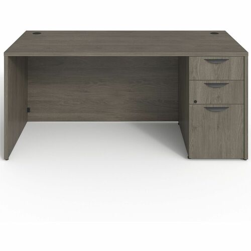 Lorell Right-pedestal Desk, B/B/F, 66"Wx30"Dx29"H, Gray Elm