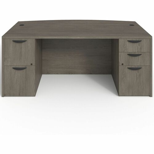 Lorell Double-ped Bowfront Desk, F/F, B/B/F, 72"x42"x29",GrayElm