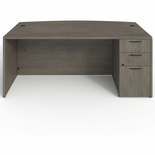 Lorell Left-pedestal Bowfront Desk, B/B/F, 72"x42"x29", Gray Elm
