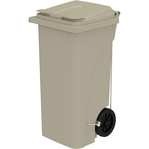 Safco Trash Receptacle,Step-On,Plastic,w/Handles,32 Gal,Tan