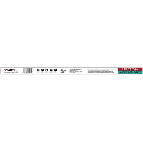 Satco Products, Inc. Tube,LED,T8,11W,4000K,1800Lumens,CoolWhite,4',25/CT