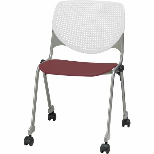 KFI Seating Chair, Casters, 20-1/2"x21-1/4"x31-1/2", White/Burgundy