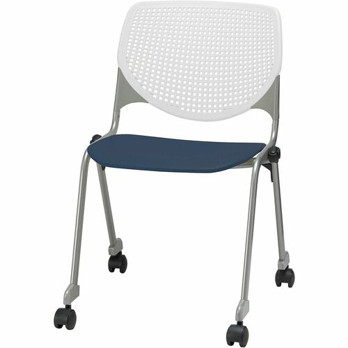 KFI Seating Chair, Casters, 20-1/2"x21-1/4"x31-1/2", White/Navy