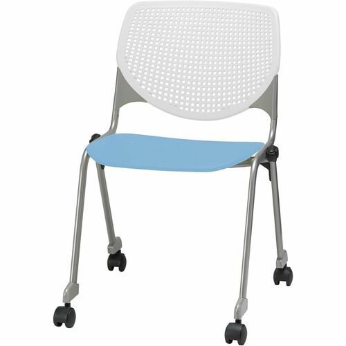 KFI Seating Chair, Casters, 20-1/2"x21-1/4"x31-1/2", White/Sky Blue