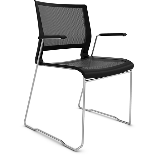 9to5 Seating Stack Chair,w/Arms,Mesh Back/Seat,21"x21-1/2"x33",Black