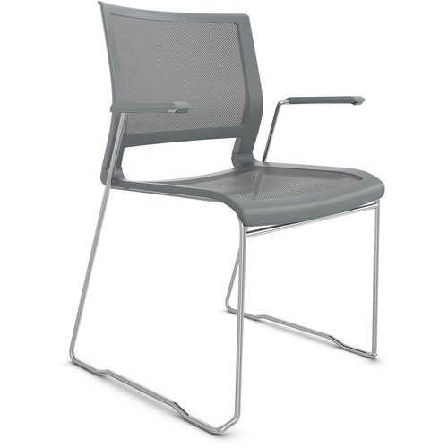 9to5 Seating Stack Chair,w/Arms,Mesh Back/Seat,21"x21-1/2"x33",Gray
