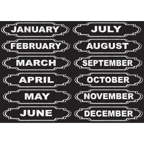 Ashley Productions, Inc. Board Header,Jan-Dec,Magnetic,Chalk Look,12 Pieces,WE/BK