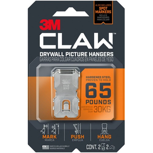 3M Picture Hanger,Steel,65 lb Cap,1.21"x0.45"x2",2/PK,SR