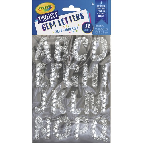 Pacon Letters,w/Gems,Self-adhesive,1.25"H,72/PK,Silver