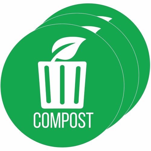 HLS Commercial Refuse ID Sticker,Compost,w/Icon,4" Dia x 0.1",3/CT,Green