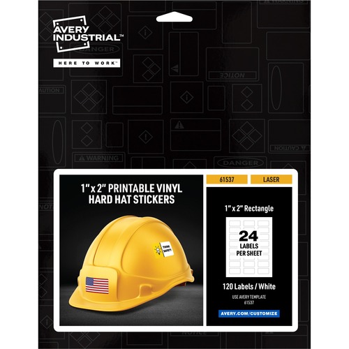 Avery Labels,f/Hard Hats,Vinyl,Laser,Rectanble,1"x2',120/PK,WE