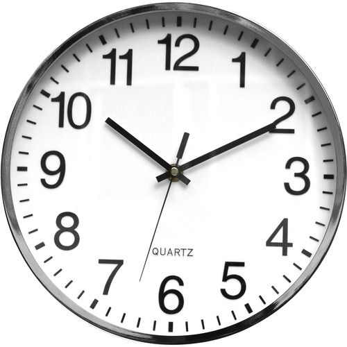 Victory Light USA LLC Clock,Wall,Metal,12"Dia,1-3/4"D,Chrome/White