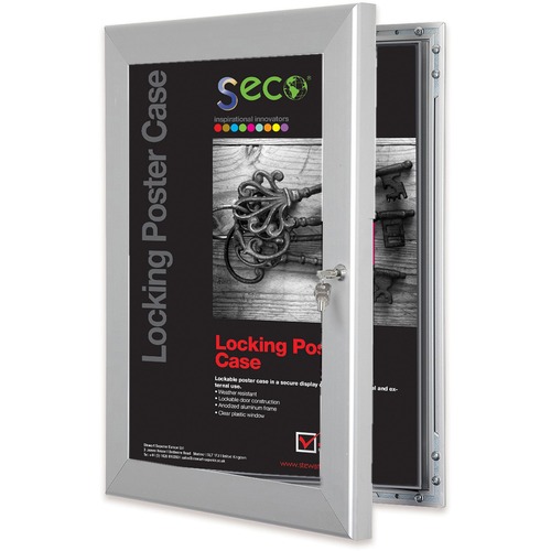 SECO Poster Case,Locking,Aluminum/Plastic,24"x36",Silver