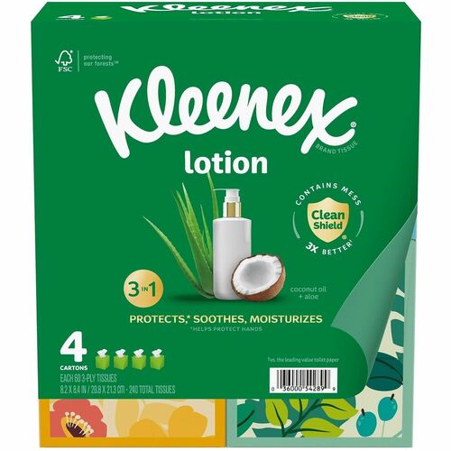 Kimberly-Clark Professional Facial Tissue,Soothing Lotion,3-ply 60Sht/Box,4/PK,8/CT,WE
