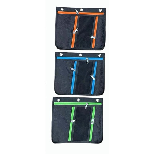 Charles Leonard, Inc Pouch,f/Pencils,3-Pckt,3HP,1"Exp,11"x9-1/2",24/DS,BK/AST