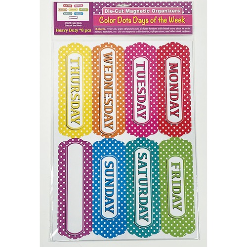 Ashley Productions, Inc. Board Header,Days of Week,Magnetic,Polka Dots,8 Pieces,MI