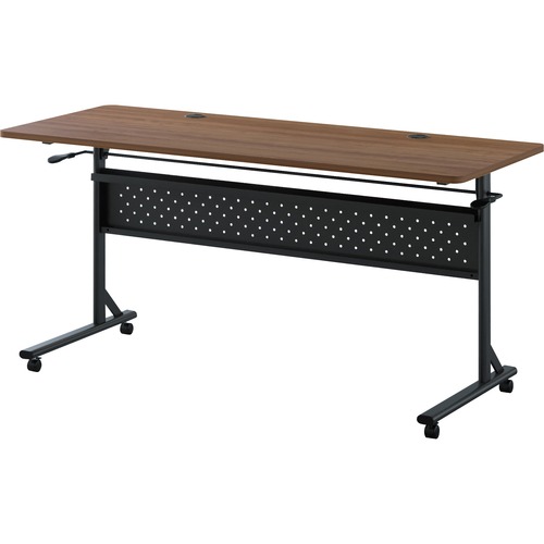 Lorell Table,Flip/Nesting,w/Modesty Panel,60"x24"x29-1/2",Walnut