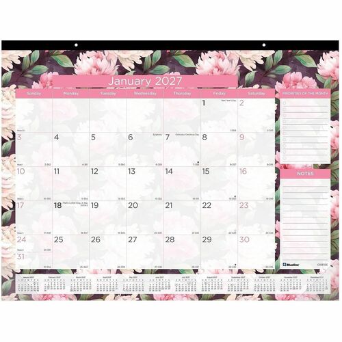 Rediform Desk Calendar,Floral,Mthly,12 Mths,Jan-Dec, 22"x17",Multi