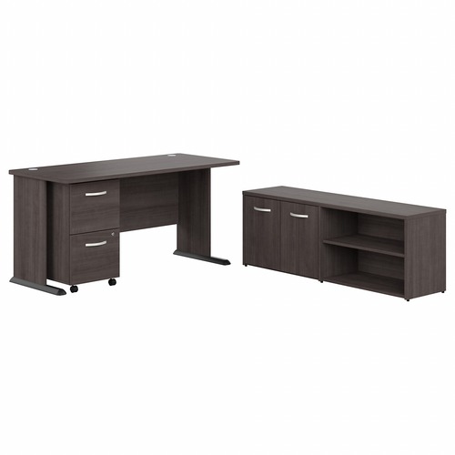 Bush Business Furniture Desk,w/Ped/Storage Cabinet,59.57"x26.81"x29.66",Storm Gray