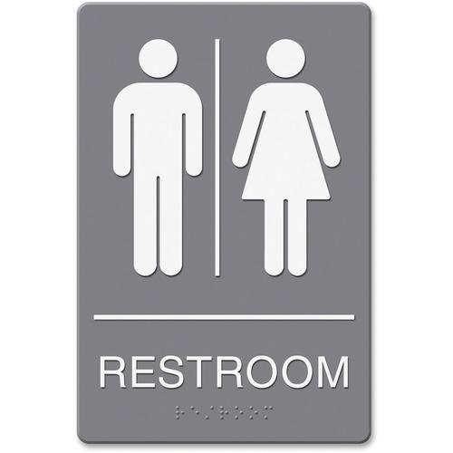 Headline Signs Sign, "Restroom", w/Men/Women Icons, Gray/White