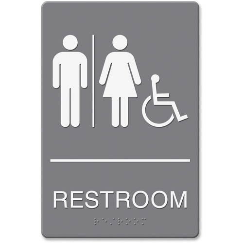 Headline Signs Sign, "Restroom", w/Wheelchair Accessible Icon, Gray/White