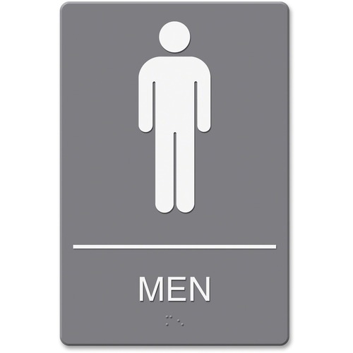 Headline Signs Sign, ADA, "Men", w/Braille, Plastic, 6"x9", Gray