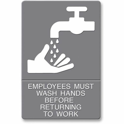 Headline Signs Sign, ADA, "Wash Hands", Adhesive, 6"x9", White/Gray