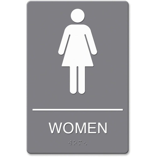 Headline Signs Sign, ADA, "Women", w/Braille, Plastic, 6"x9", Gray