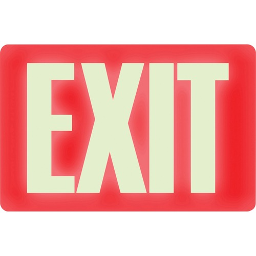 Headline Signs Sign, Glow in the Dark, "Exit", 12"x8", White on Red