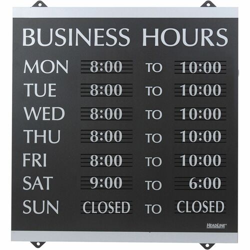 Headline Signs Sign,Business Hours,w/176 3/4" Characters,14"x13",SR/BK