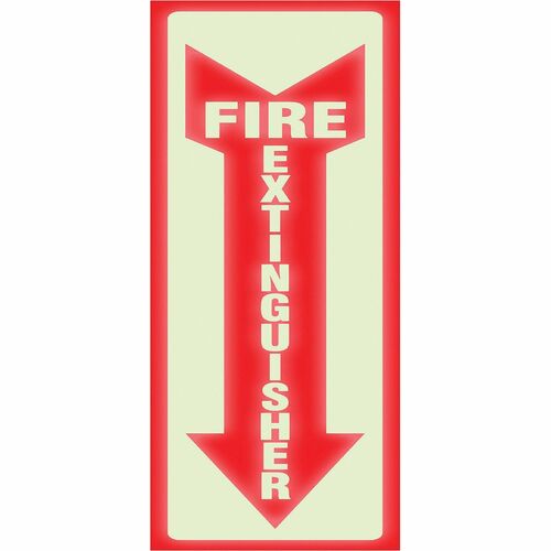 Headline Signs Sign,Glow in the Dark,"Fire Extinguisher",4"x13",White/Red