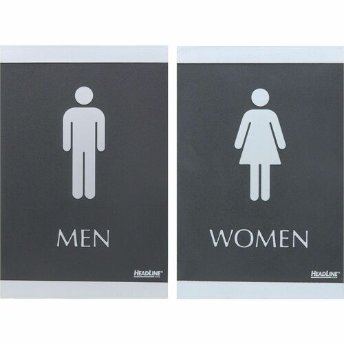 Headline Signs Signs, ADA, "MEN", "WOMEN", Adhesive, 6"x9", 2/ST, Silver/BK
