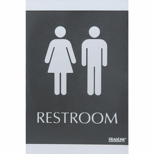 Headline Signs Signs, ADA, "RESTROOM", Adhesive, 6"x9", Silver/Black