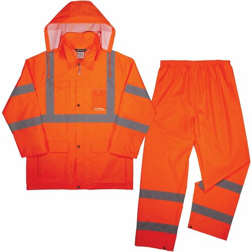 Ergodyne Rain Suit,w/Jacket/Pants,Lightweight,Class3,Hi-Vis,L,Orange