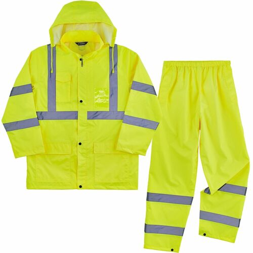 Ergodyne Rain Suit,w/Jacket/Pants,Lightweight,Class3,Hi-Vis,2X,Lime