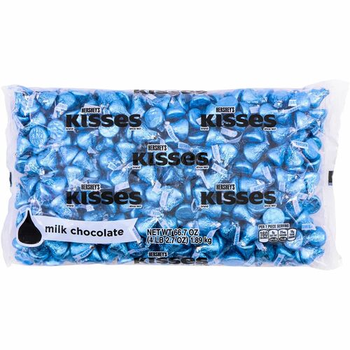 Hershey Co Candy,Kisses,Milk Chocolate,Blue Foil,66.7oz Bag