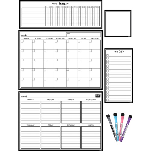 Teacher Created Resources Board,DryErase,Calendar,Magnetic,4 Markers,1/PK,BK/WE