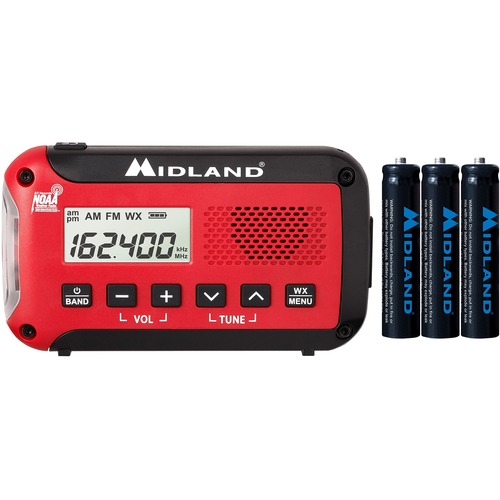 Midland Radio Corp Radio,f/Weather Alerts, AM/FM, AA Batteries, RD/BK