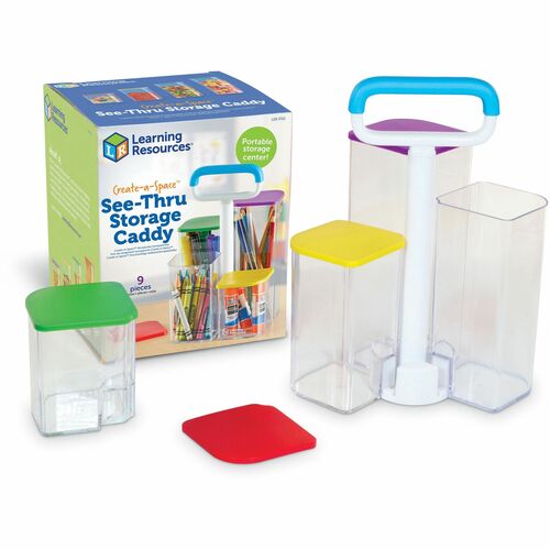 Learning Resources Storage Bins, w/Lids/Caddy, 4 Bins, AST