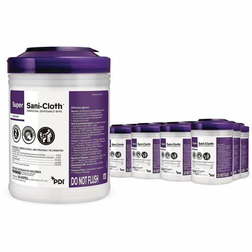 PDI HC Wipes, Germicidal, Large, 6"x6-3/4", 160/Can, 12Can/CT, WE