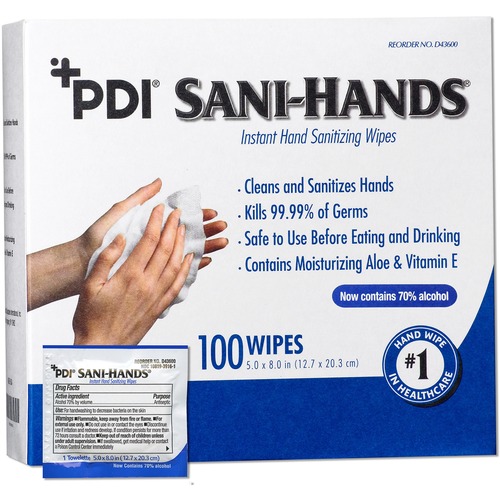 PDI HC Hand Wipes, Antimicrobial, w/Alcohol, 5"x8", 100/BX, WE