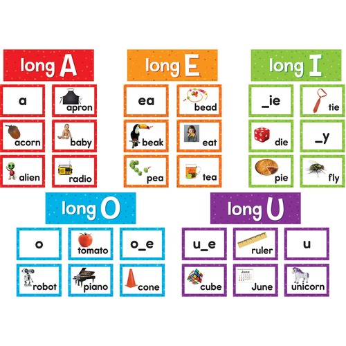 Teacher Created Resources Chart Cards,Long Vowels,205 Pieces,3-1/4"x4-1/2",Multi