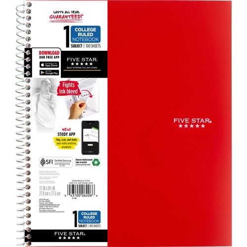 Mead Notebook,1 Subject,100 Shts,College Ruled,Wirebound,RD