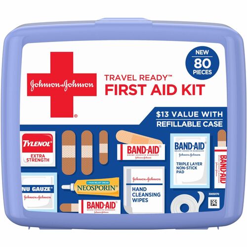 Johnson & Johnson First Aid Kit, Portable, 80 Pieces, 6-1/4"x1-2/3"x5-1/2",MI
