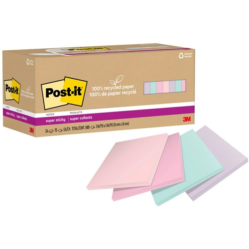 Post-it&reg; Recycled Super Sticky Notes MMM654R24SSNRP